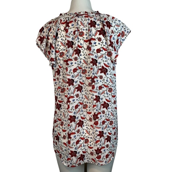 LOFT Round Ruffle Keyhole Tie Neck Floral Blouse- S - Picture 4 of 9